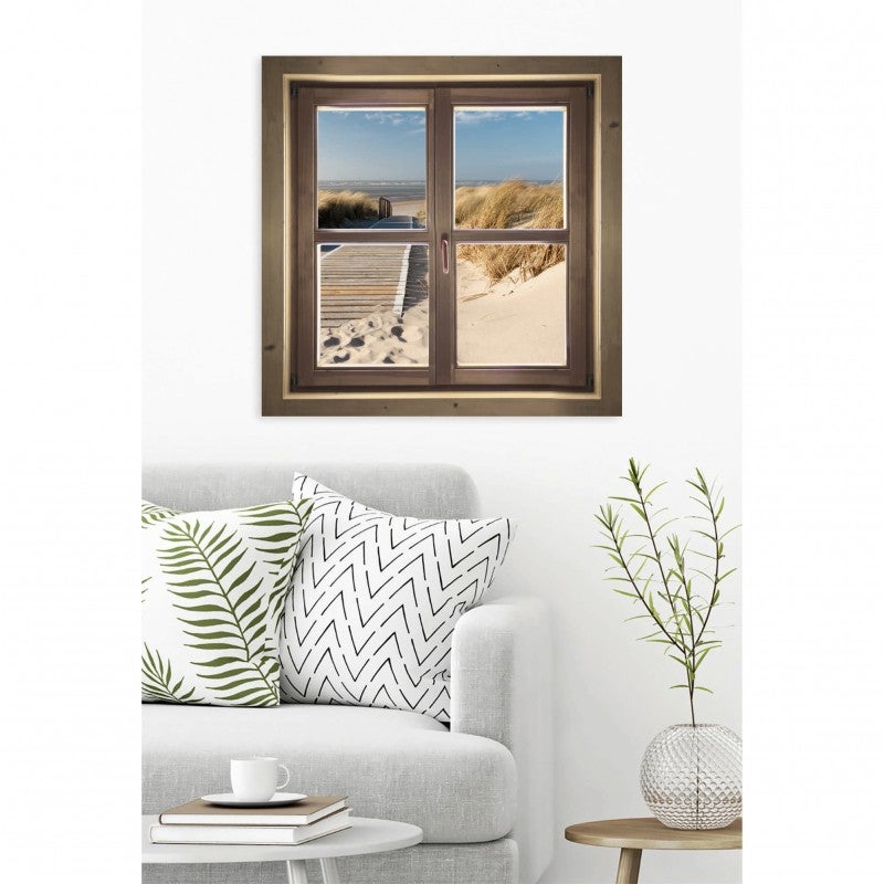 Tableau verre acrylique Vue Sur La Mer trompe l'oeil fenêtre 90 x 90 cm - Décoration murale photo pour la maison - 3