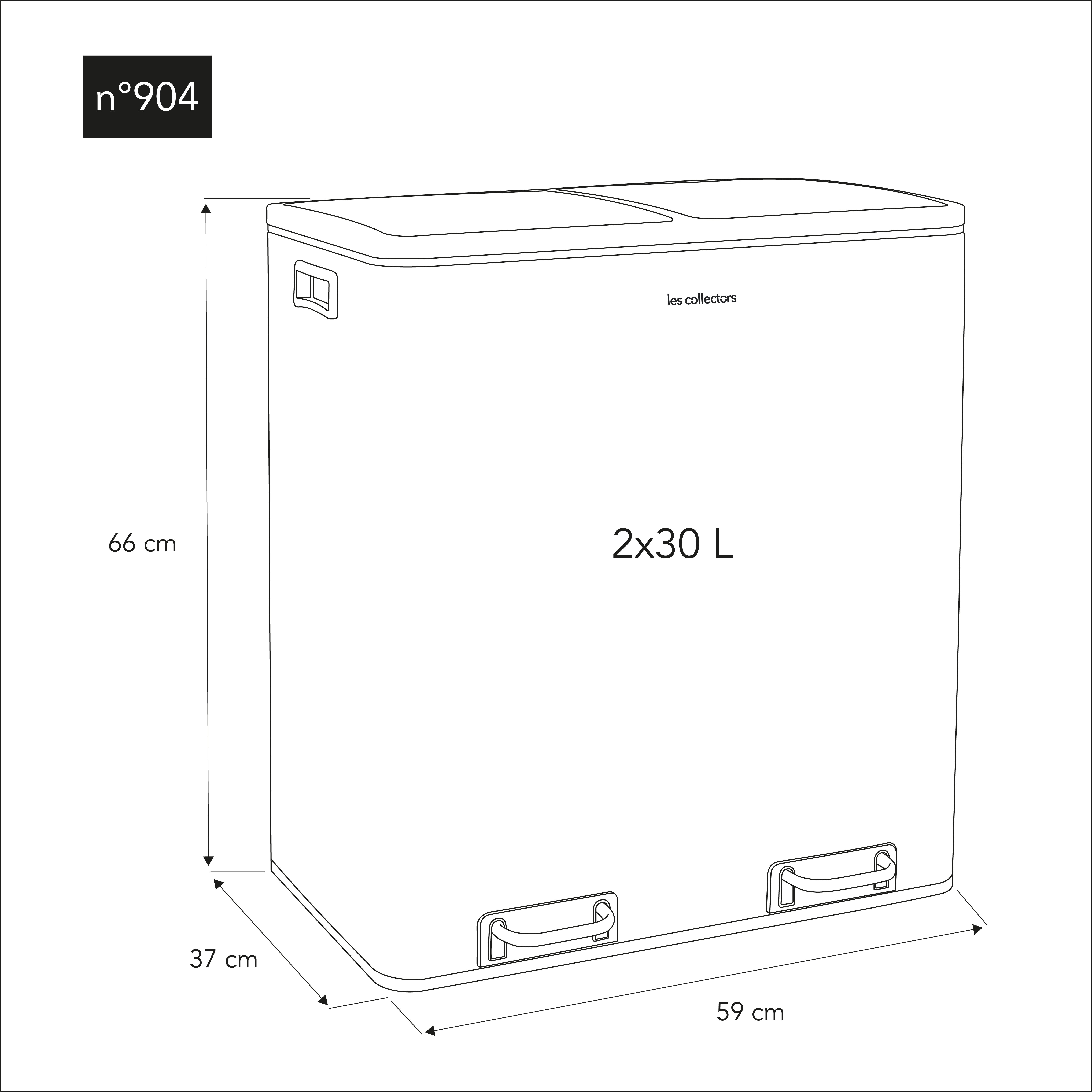 Les Collectors N°904 Pattumiera per raccolta differenziata, Capacità 2x30L,Chiusura silenziosa,Secchi interni rimovibili,Pratico, Resistente,Design - 7