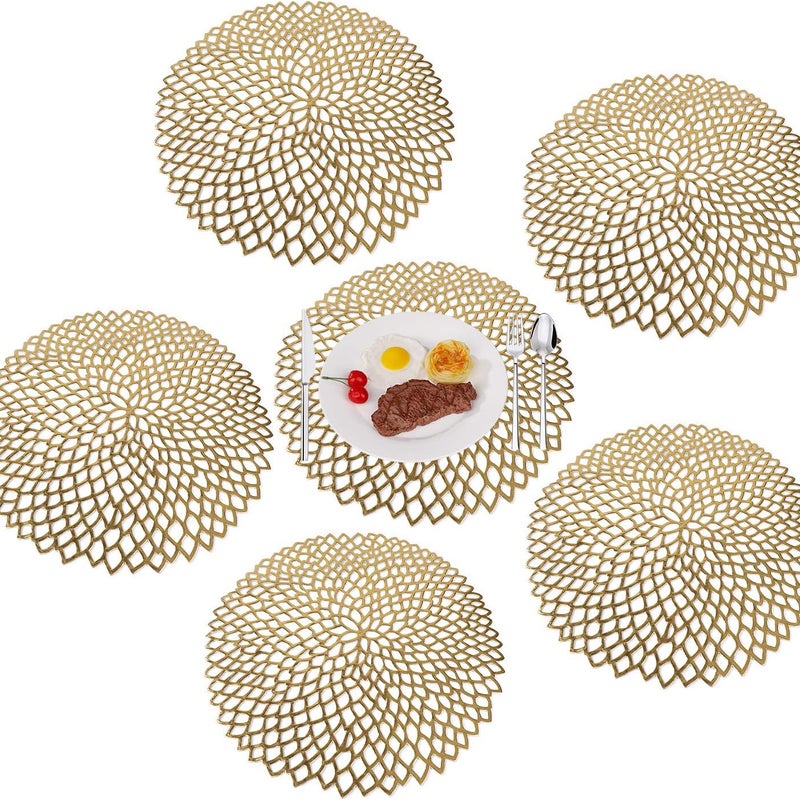 Zestaw 6 zmywalnych, antypoślizgowych podkładek z PVC, eleganckich, odpornych na ciepło, do kuchni i restauracji, w kolorze złotym