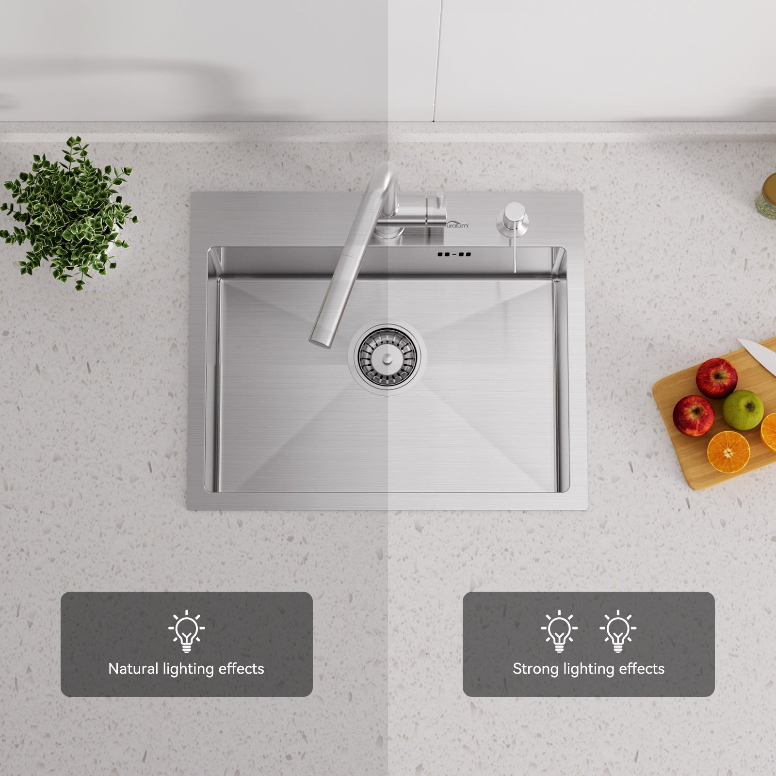 Évier Cuisine 1 Bac 55x45CM Évier à encastrer avec Distributeur Savon,Siphon/Trop-Plein Évier Inox Brossé pour Table à partir de 60 cm,EU Modèle - 9