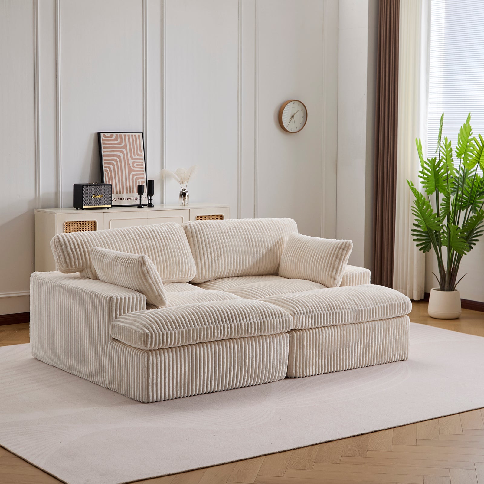 Canapé-lit modulable en velours côtelé avec chaise longue, design prêt ...