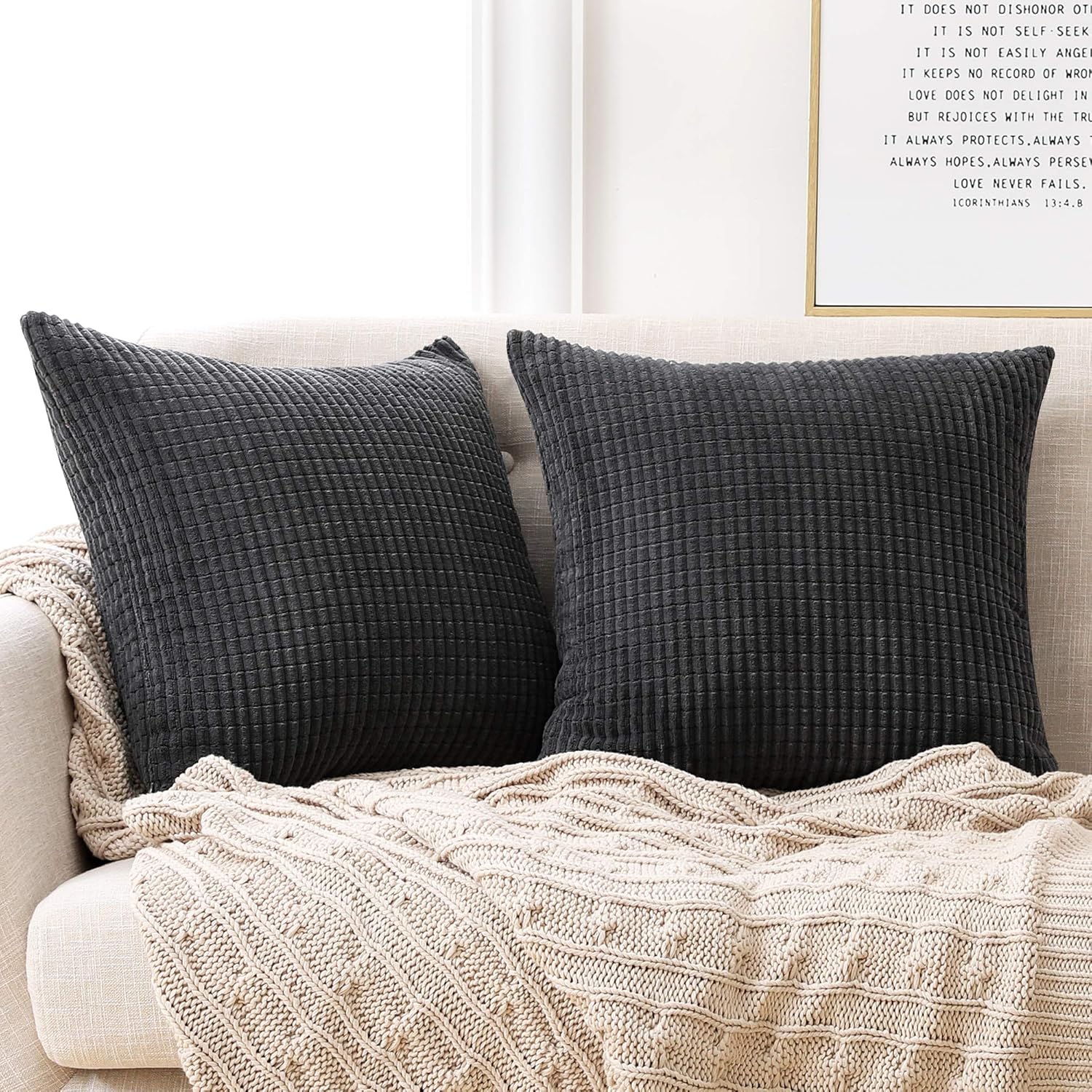 Lot De 2 Housses De Coussin Deconovo 45x45cm - Velours Gris Clair, Zip Invisible, Lavable Machine