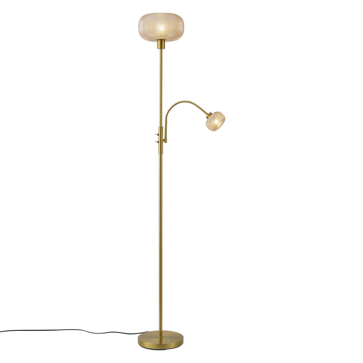 Inteligentna lampa podłogowa mosiężna z bursztynowym szkłem 2-źródła światła z WiFi - Brianna