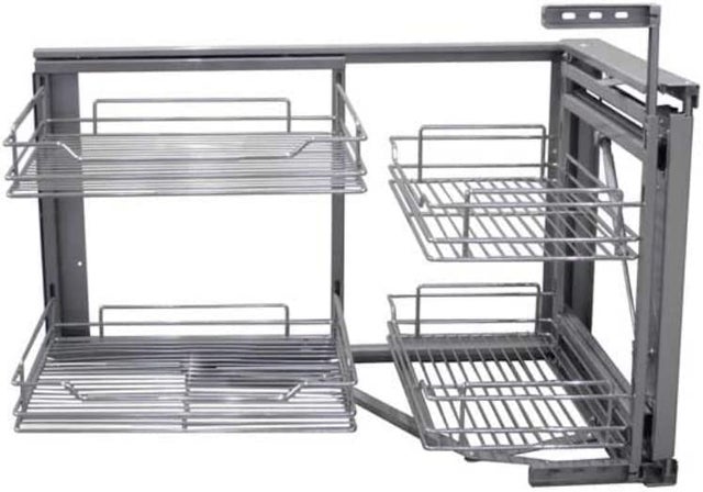 Mécanisme à 4 Paniers Coulissants d’Angle de cuisine, Sortie Totale et Fermeture Amortie - Panier en Métal avec 4 Plateau pour Placard Cabinet