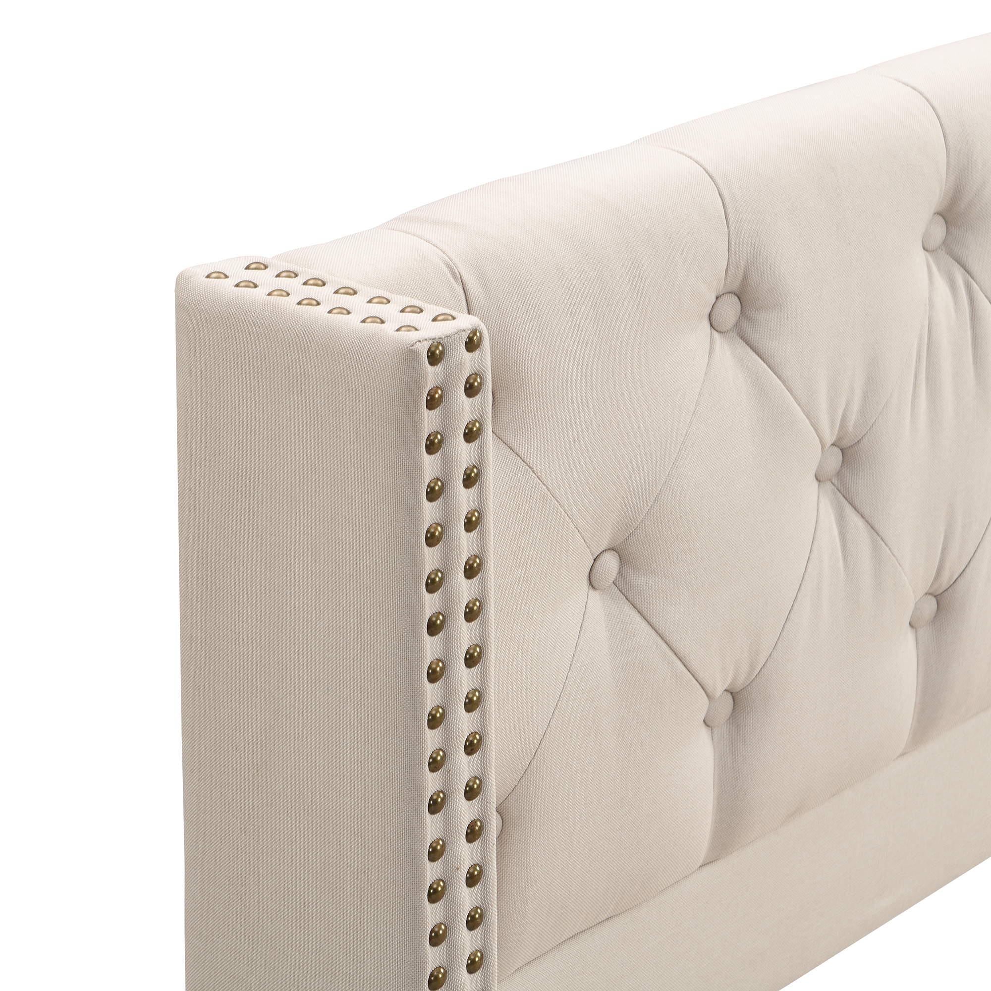 Lit Double 140x190cm Lit 2 Personnes Avec Sommier à Lattes Et TêTe De Lit Coussin à Boutons Pieds En Bois Lin, Beige - 7