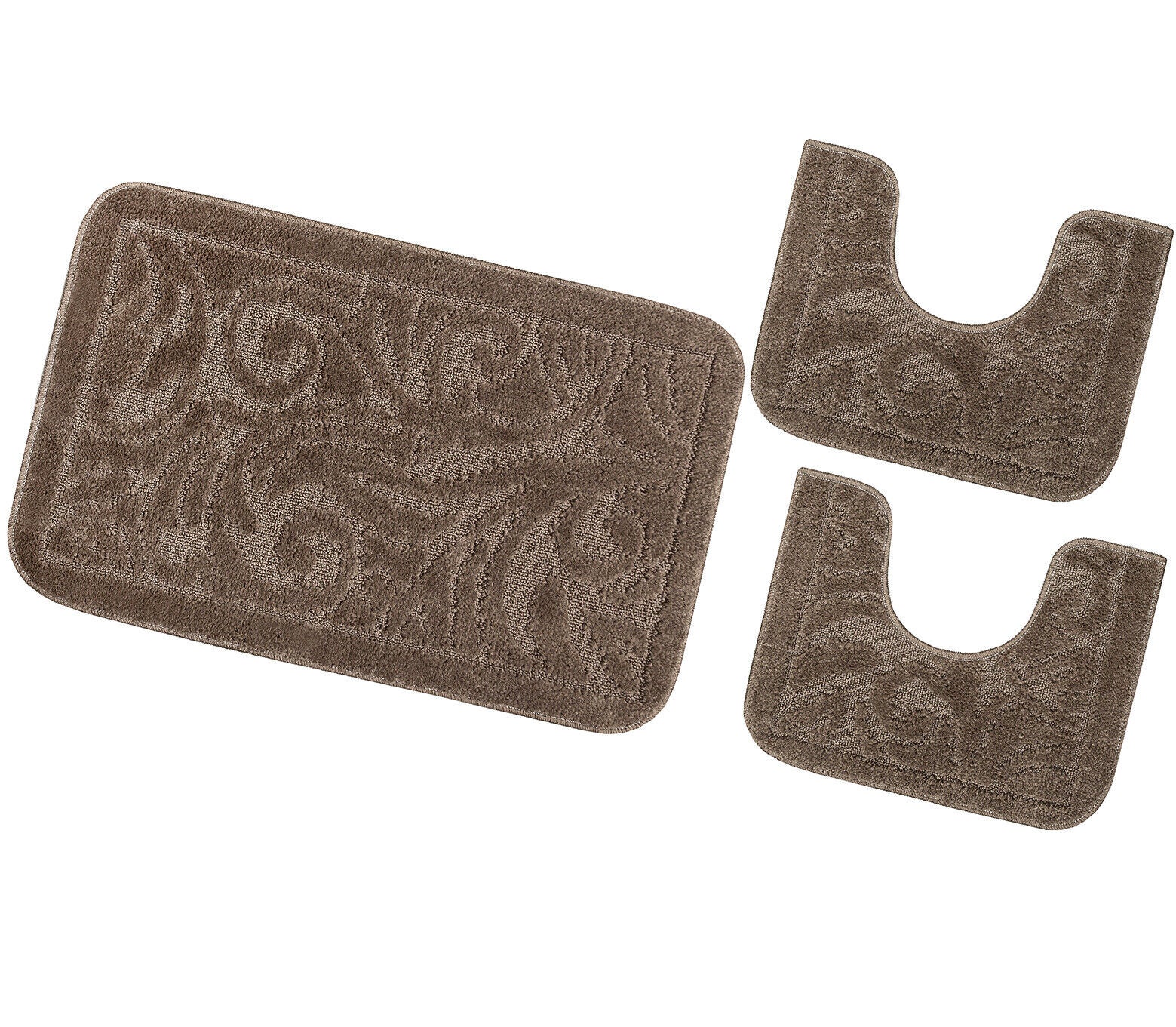 Zestaw 3 dywaników łazienkowych Antypoślizgowy Absorbent Barokowy Jednolity Kolor Brązowy