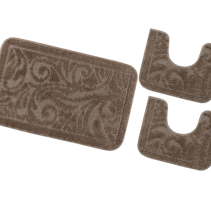 Zestaw 3 dywaników łazienkowych Antypoślizgowy Absorbent Barokowy Jednolity Kolor Brązowy