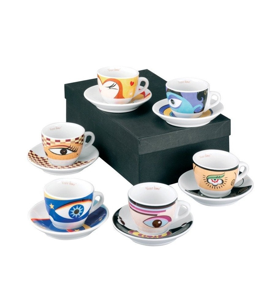 Set 8 Tazzine Da Caffè Zeller Coffee Style - Porcellana Bianco/Nero Con Piattini - Foto 9