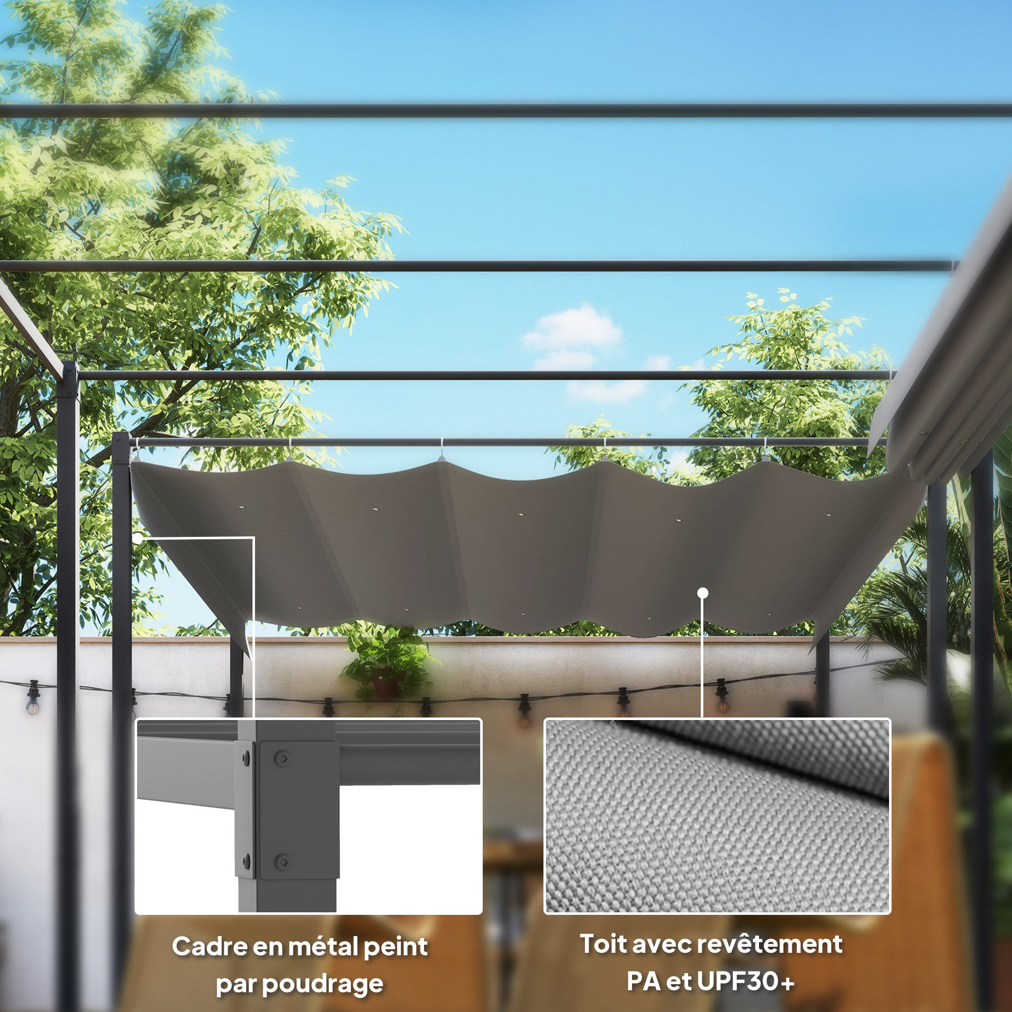 Pergola Gris en Acier 8.8 m² - 6