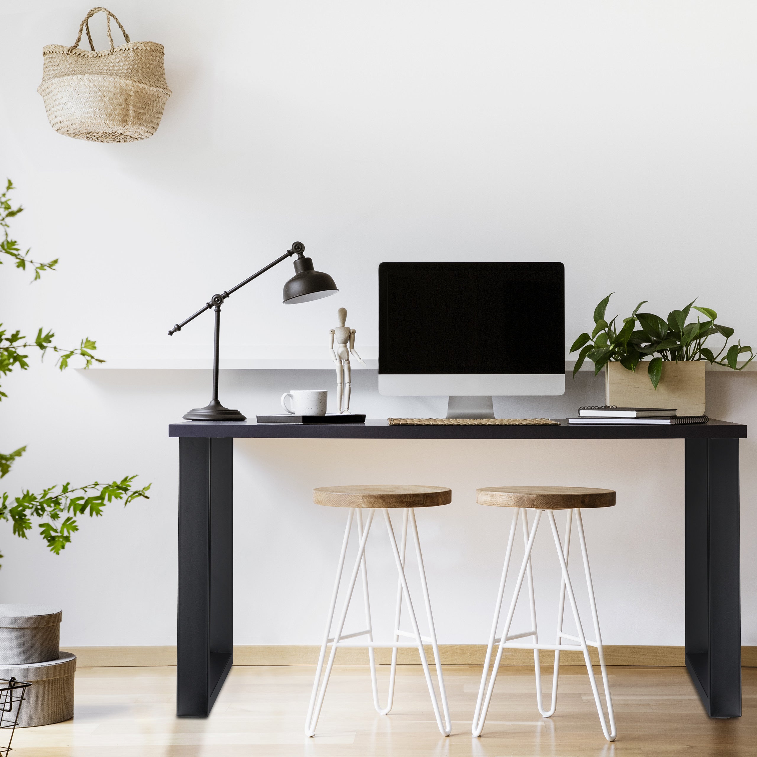 Pieds de table jeu de 2, BxH: 60x72 cm; supports métalliques, table basse, style industriel, noirs, Relaxdays - 2