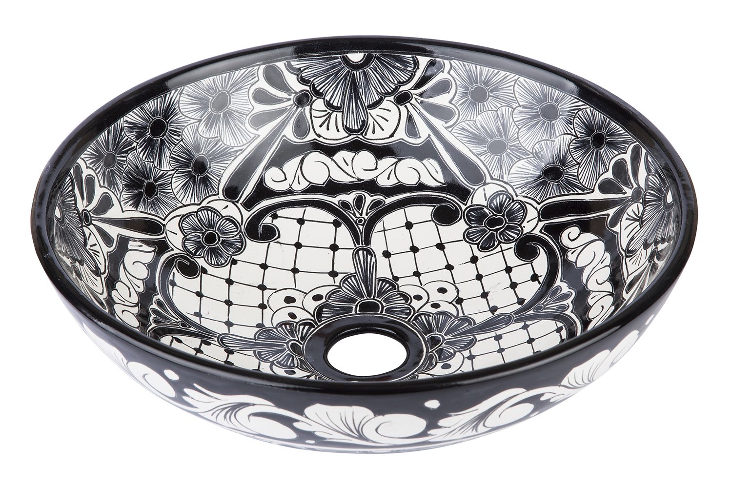 Meksykańska ceramiczna umywalka Serena Chico - okrągła umywalka łazienkowa 36x13 cm | Ręcznie wykonana umywalka z motywami Talavera