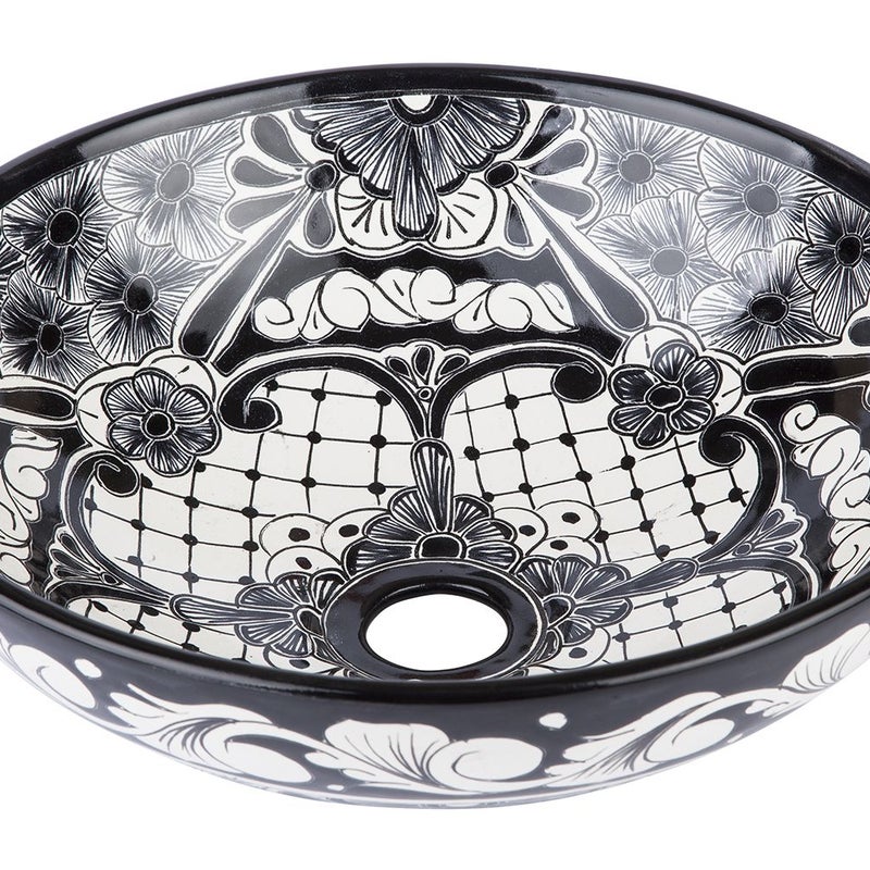Meksykańska ceramiczna umywalka Serena Chico - okrągła umywalka łazienkowa 36x13 cm | Ręcznie wykonana umywalka z motywami Talavera