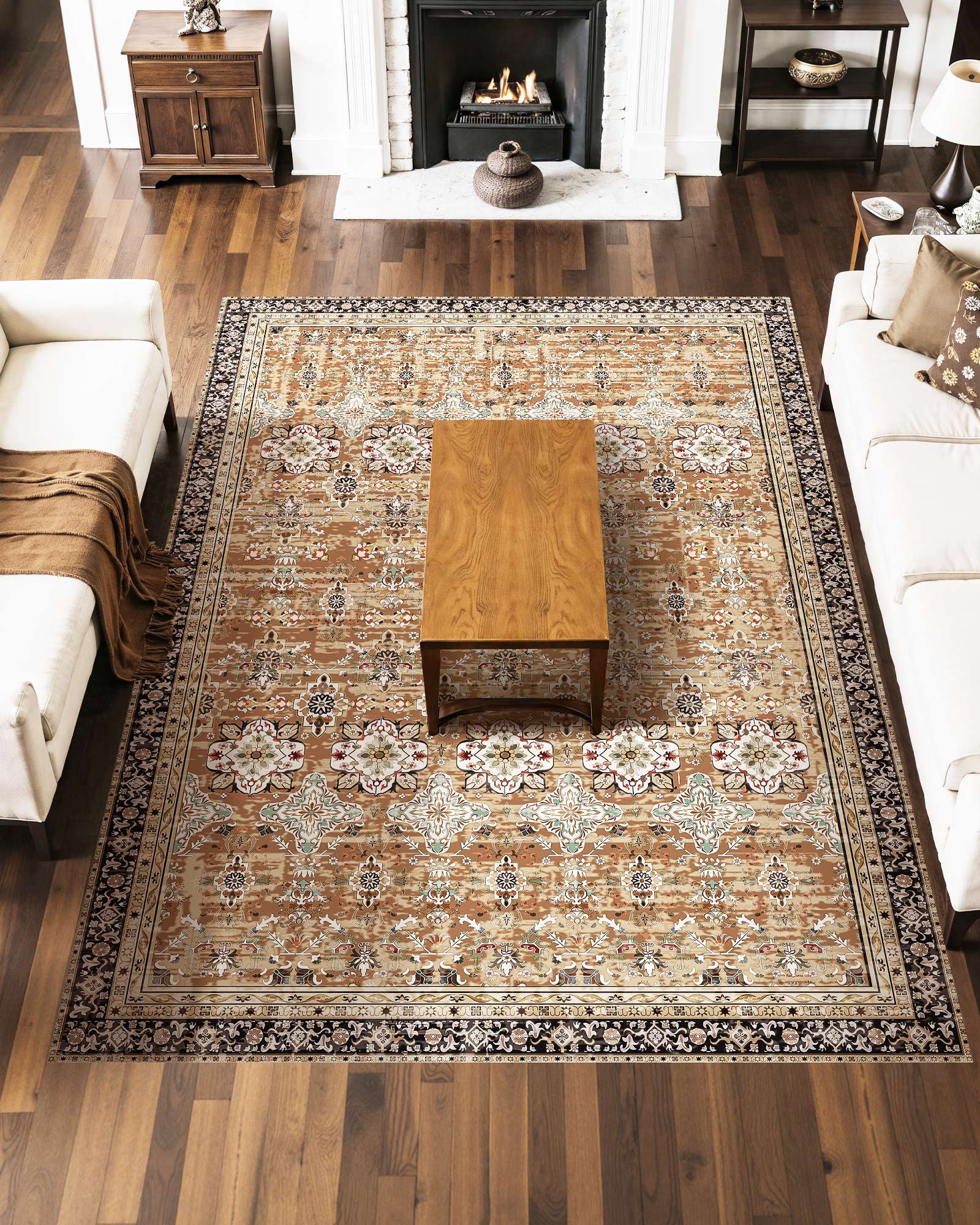 Tapete VEVOR sala estar, 2,3 x 2,9 m, grande lavável, antiderrapante, resistente riscos animais estimação, para escritório, entrada, castanho e verde - 2