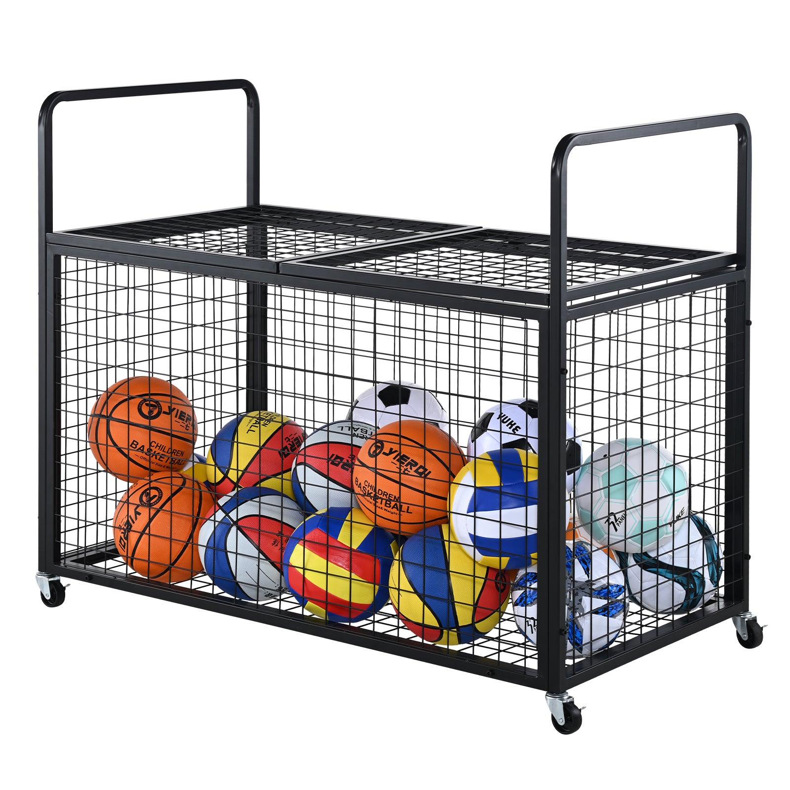 Wózek na piłki Wózek na kółkach 1150 x 610 x 912 mm Piłki sportowe, Zamykana klatka do koszykówki Klatka na piłki, Sprzęt sportowy do użytku wew VEVOR