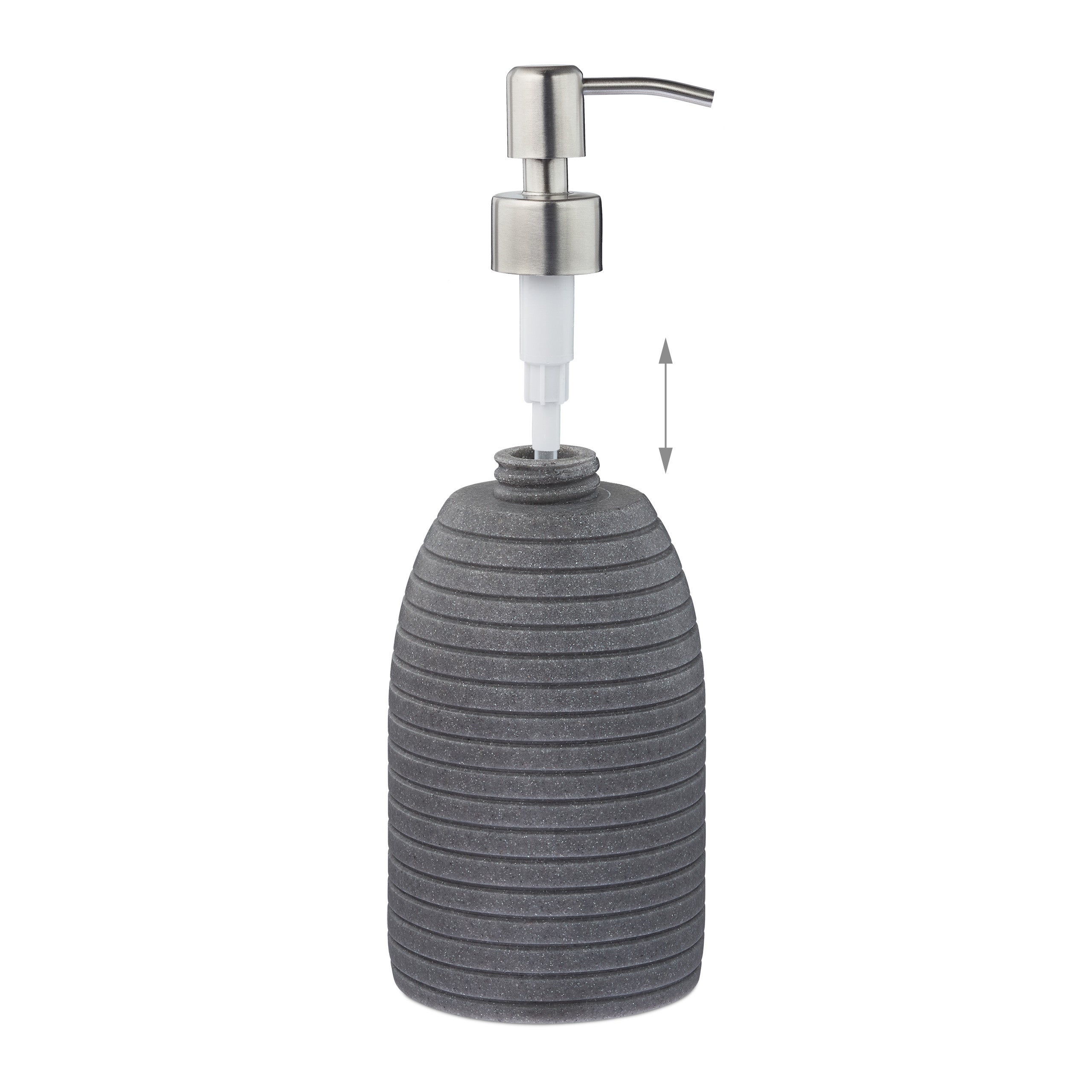 Porte-savon liquide, rechargeable, salle de bain, cuisine, distributeur shampoing, pompe en inox, gris, Relaxdays - 6