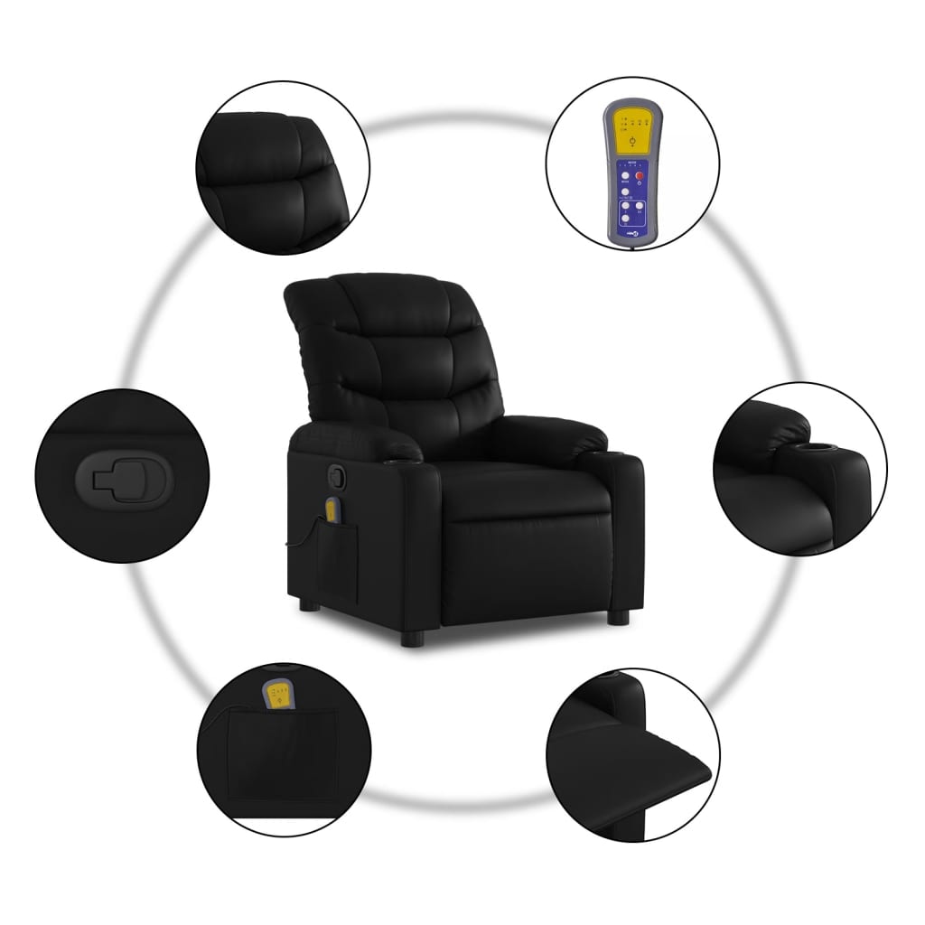 Fauteuil de Salon，Chaise，Fauteuil de massage inclinable noir similicuir - 6