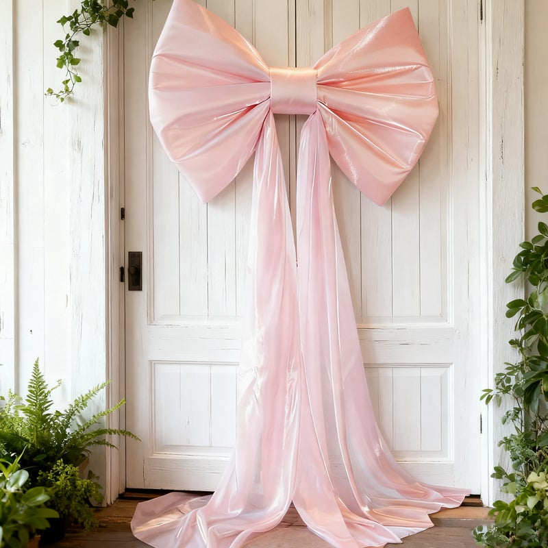 Fiocco Gigante In Satinato 105x65 Cm Per Matrimoni E Baby Shower | Rosa, Con 10 Nastri Biadesivi, Pronto All'uso