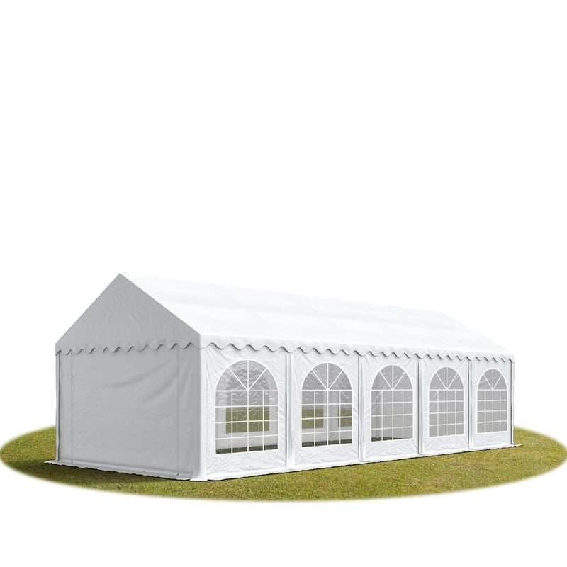 Namiot festynowy imprezowy 4x10 m PREMIUM, wysokiej jakości plandeka PVC 750 N, biały, 100% wodoodporny, z ramą podłogową