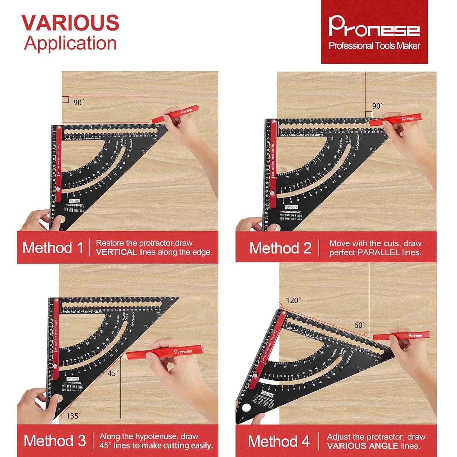 Équerre de menuisier réglable en aluminium (7-Inch), jeu d'équerres impériales, équerre de précision, crayon à bois, outils de menuiserie - 4