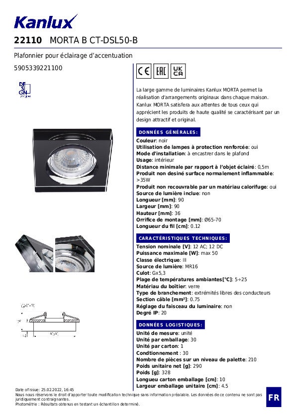 Plafonnier encastré verre noir – Accentuation – Carré 90x90mm – GX5.3 - 8