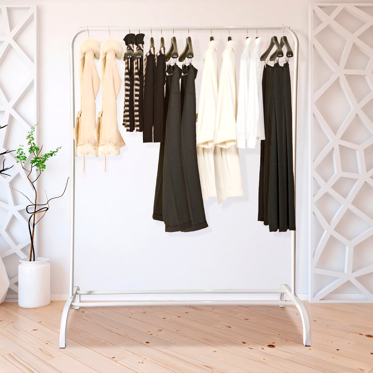 Porte-Manteau à Vêtements sur pied Metal 150x110x40 Blanc Nyana Home - 5