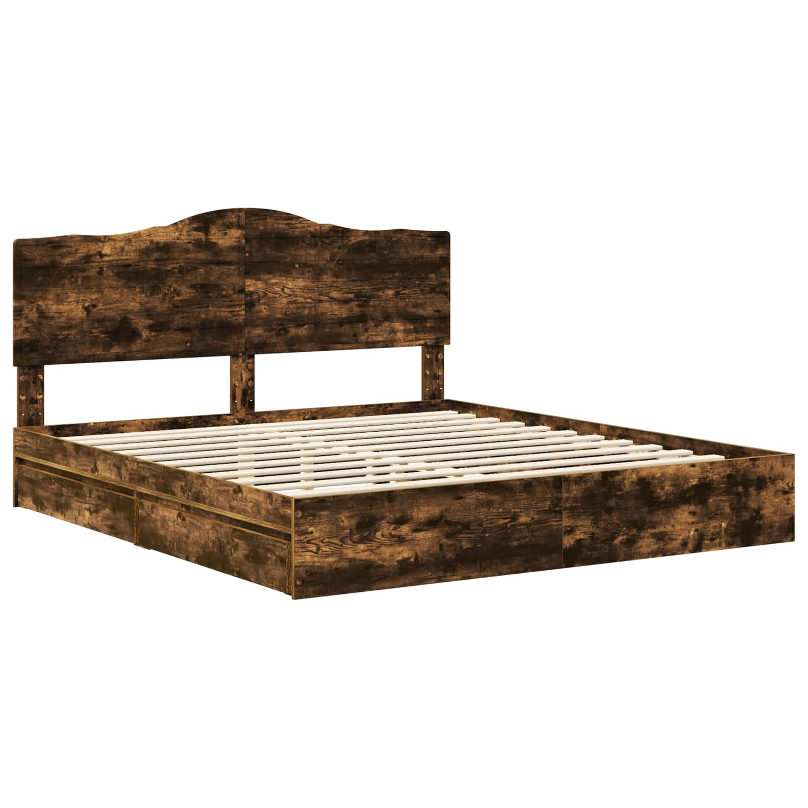 Lit de rangement chêne fumé 180 x 200 cm en panneau de bois - 4