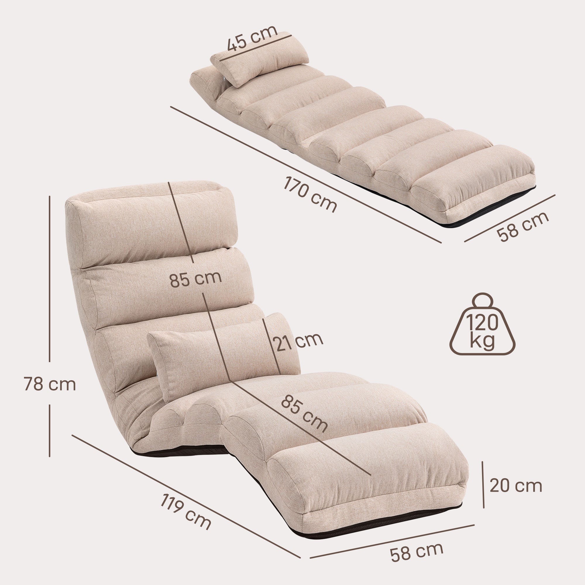 Fauteuil convertible 1 place Tissu aspect lin (100% polyester) HOMCOM - 3