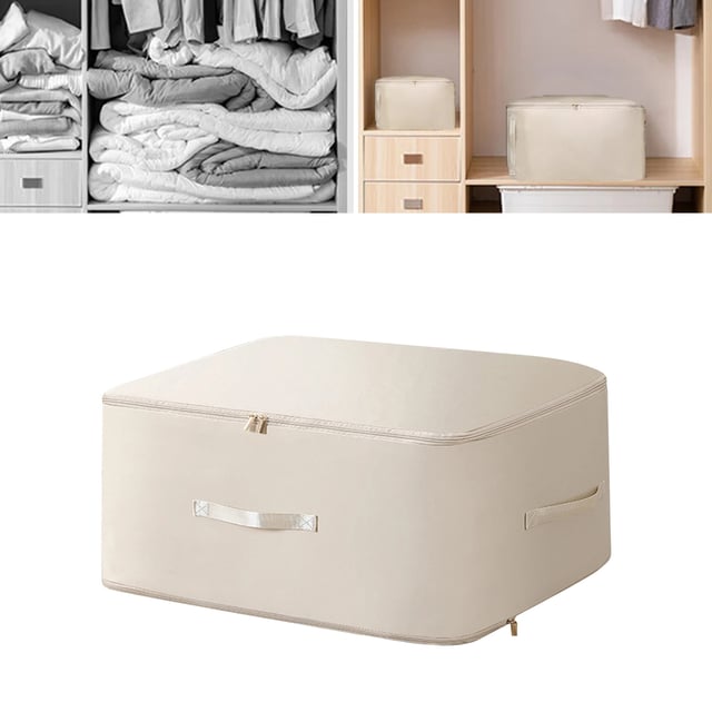 Sacs de rangement à auto-compression pour couette, boîte de rangement multifonctionnelle pour vêtements pour draps (abricot, 52 x 42 x 30 cm)