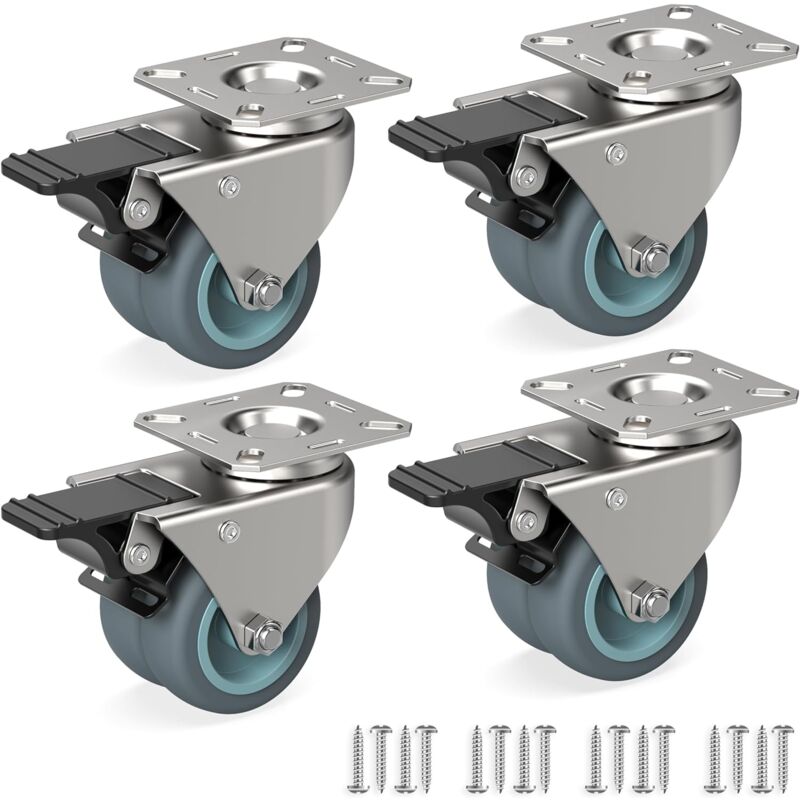 Lot De 4 Roulettes Pivotantes En Nylon Pour Poubelle, Meuble Léger Ou Petit Chariot