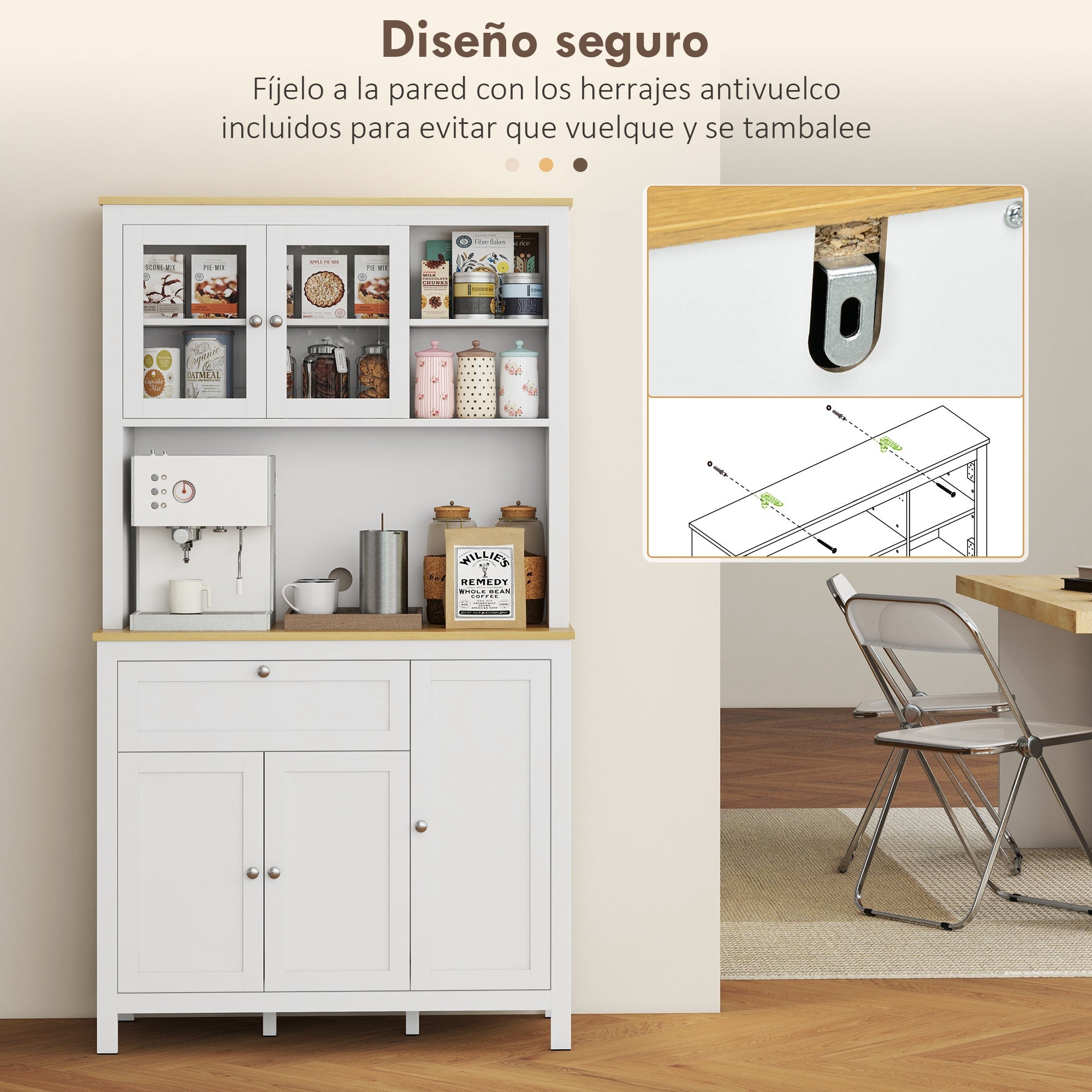 Armário de Cozinha HOMCOM Branco e Madeira MDF e Melamina de Madeira 100x40x180cm - 4