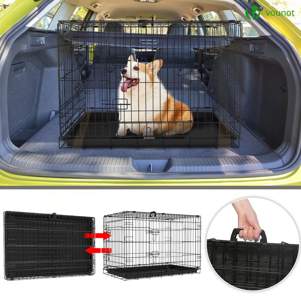 Cage pour chien pliable avec 2 portes verrouillable plateau amovible 92x58x64cm VOUNOT® - 7