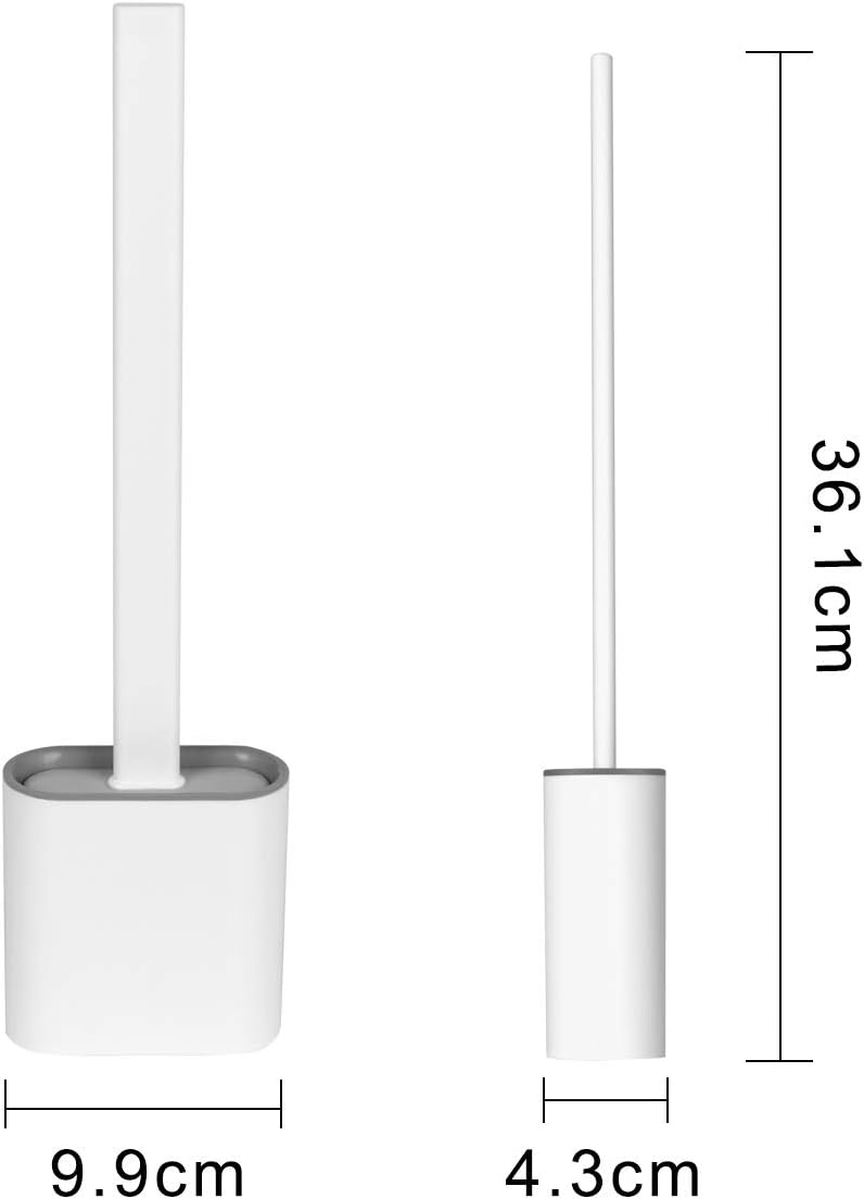 Brosse WC, Brosse de Toilette en Silicone Antibactérienne Balayette,avec Support Mural, tête de Brosse de Nettoyage Double Face(Blanc) - 2