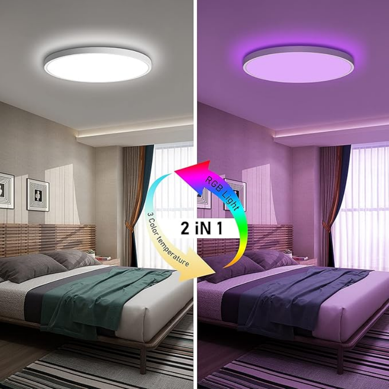 LOVHAUS Lot De 2 Plafonniers LED RGB Ronds, Télécommande, 24W 2400LM, 2700K-6500K, Changement De Couleur - 5