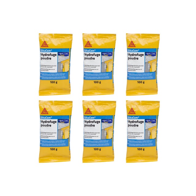 Lot de 6 additifs imperméabilisants béton et mortier SIKA SikaCem Hydrofuge Poudre - 100g
