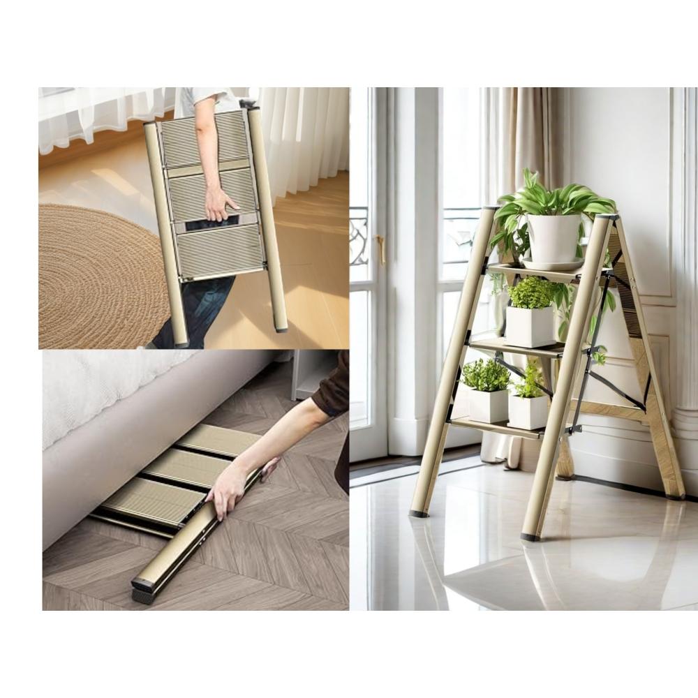 Escabeau pliant 3 marches avec larges pédales antidérapantes, léger, portable, 150 kg, maison et cuisine - 5