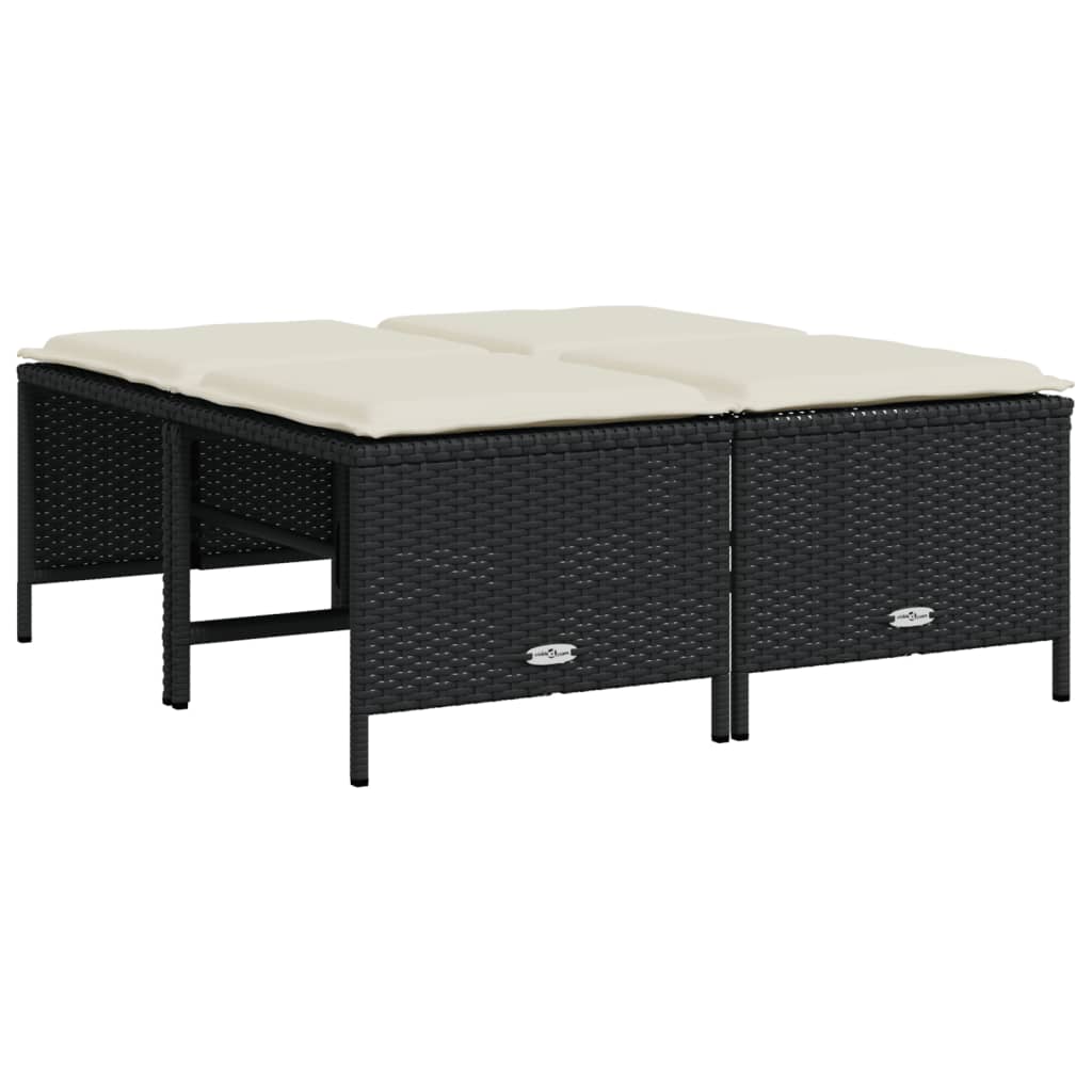 Tabourets De Jardin En Résine Tressée Noire Avec Coussins - Lot De 2 - 40x40x43 Cm, Charge Max 110 Kg - Avec Rangement Intégré