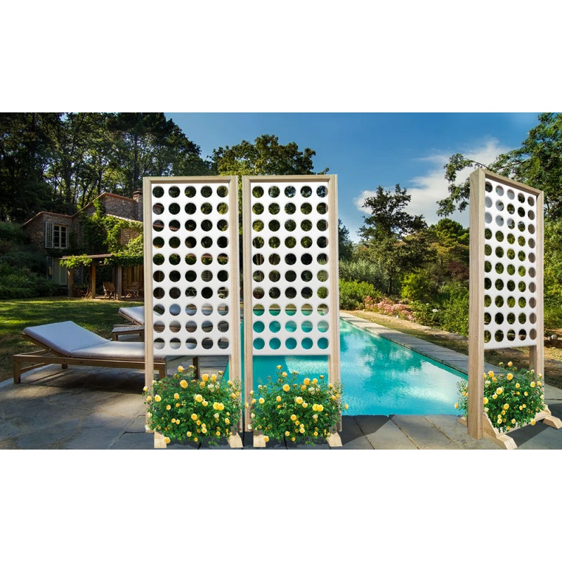 ŚREDNIE OTWORY - Ścianka działowa - wolnostojący modułowy parawan - 70x190 cm - Wykonana z drewna i PCV, kolor wewnętrzny BIAŁY