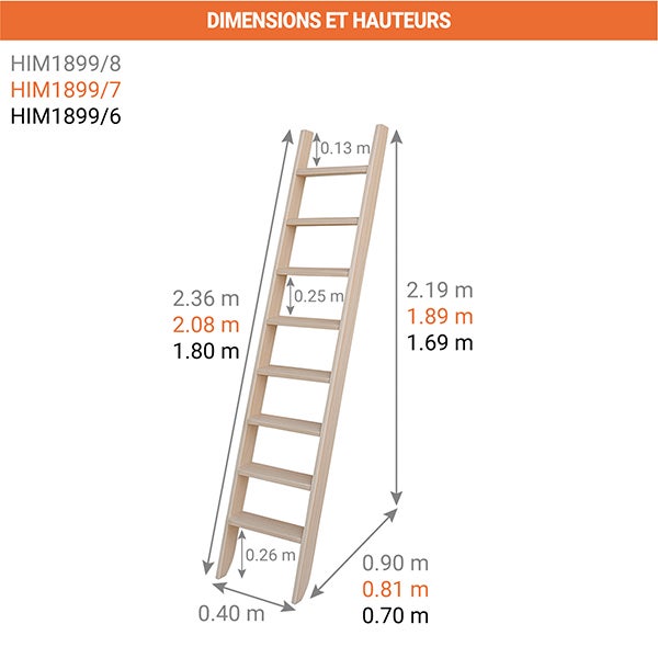 Echelle mezzanine en bois de longueur 2.36m pour atteindre 2.19m - HIM1899/8 - 2