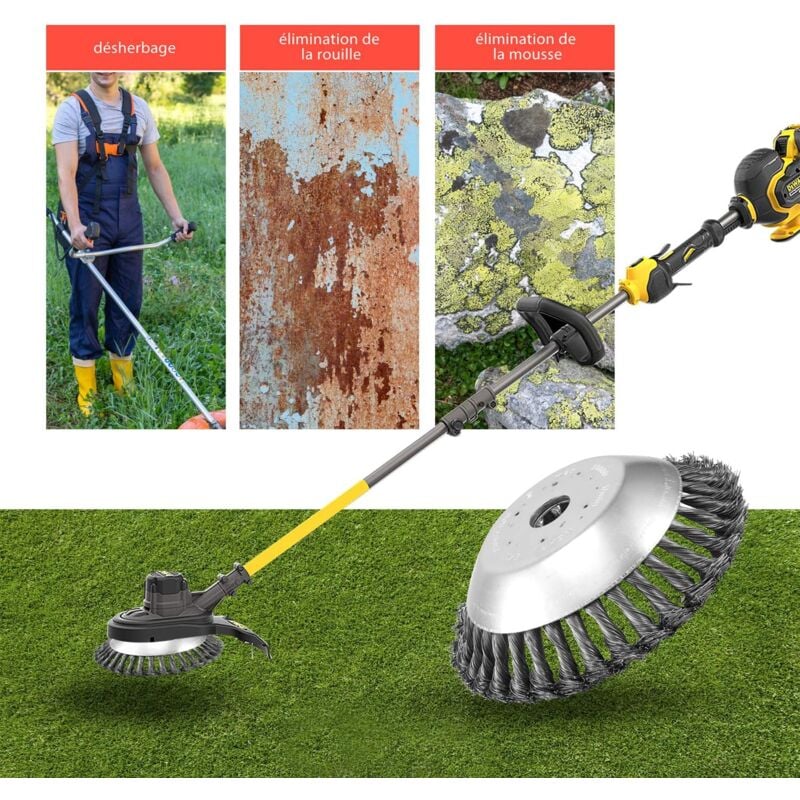 Tête de désherbage Fil d'acier,150 x 25,4 mm Brosse à Ronde, Brosse de Debroussailleuse Universelle,Tête Brosse Désherbage avec 7 Accessoires - 4