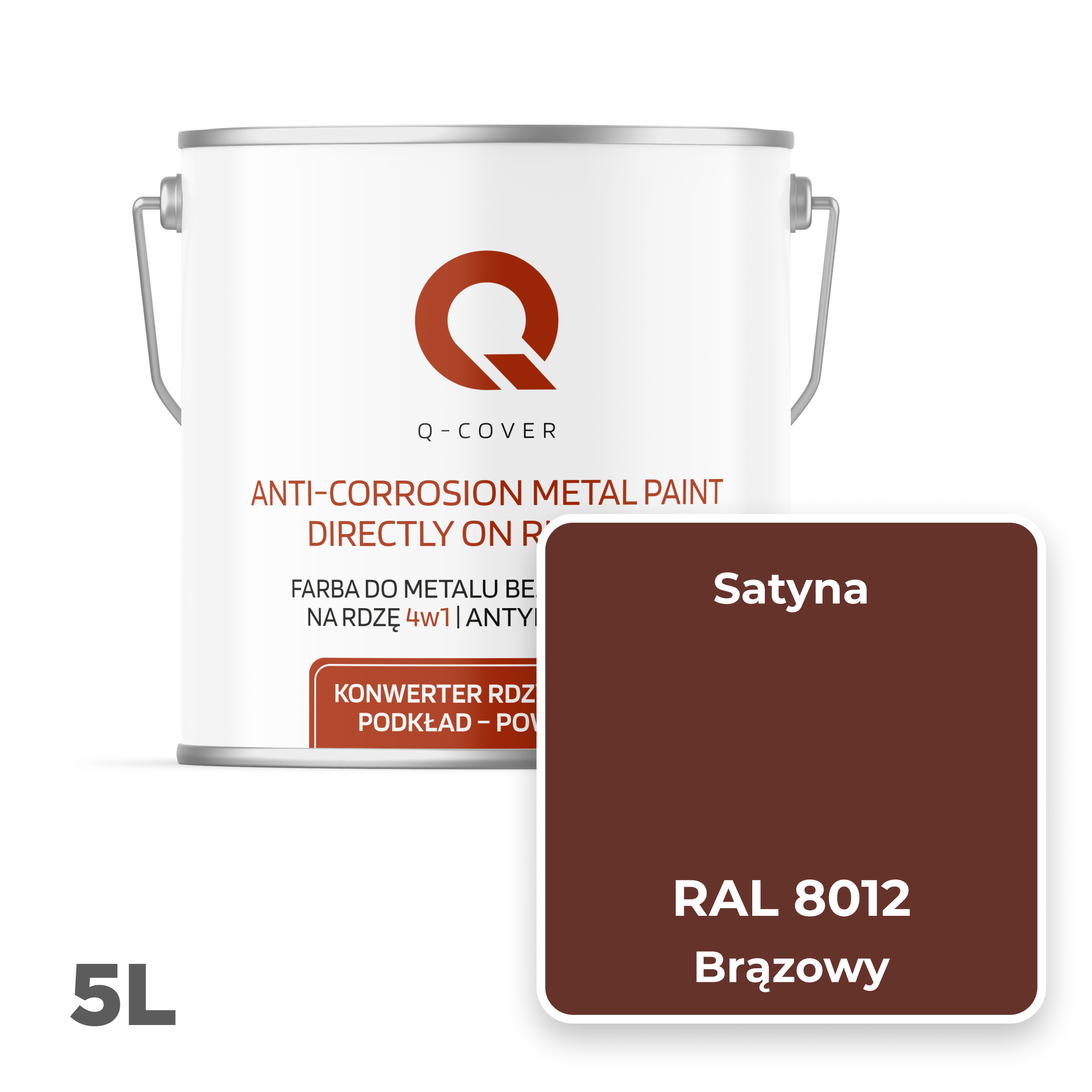 Farba do Metalu Prosto na Rdzę 4w1 Q-Cover Brązowo-czerwony RAL8012 Satyna 5 - 2