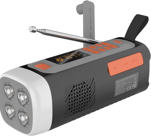 Radio d'urgence LR-7D DAB+ avec FM/Bluetooth, radio numérique portable alimentée par batterie avec alarme SOS, veilleuse et lampe de poche, chargeur
