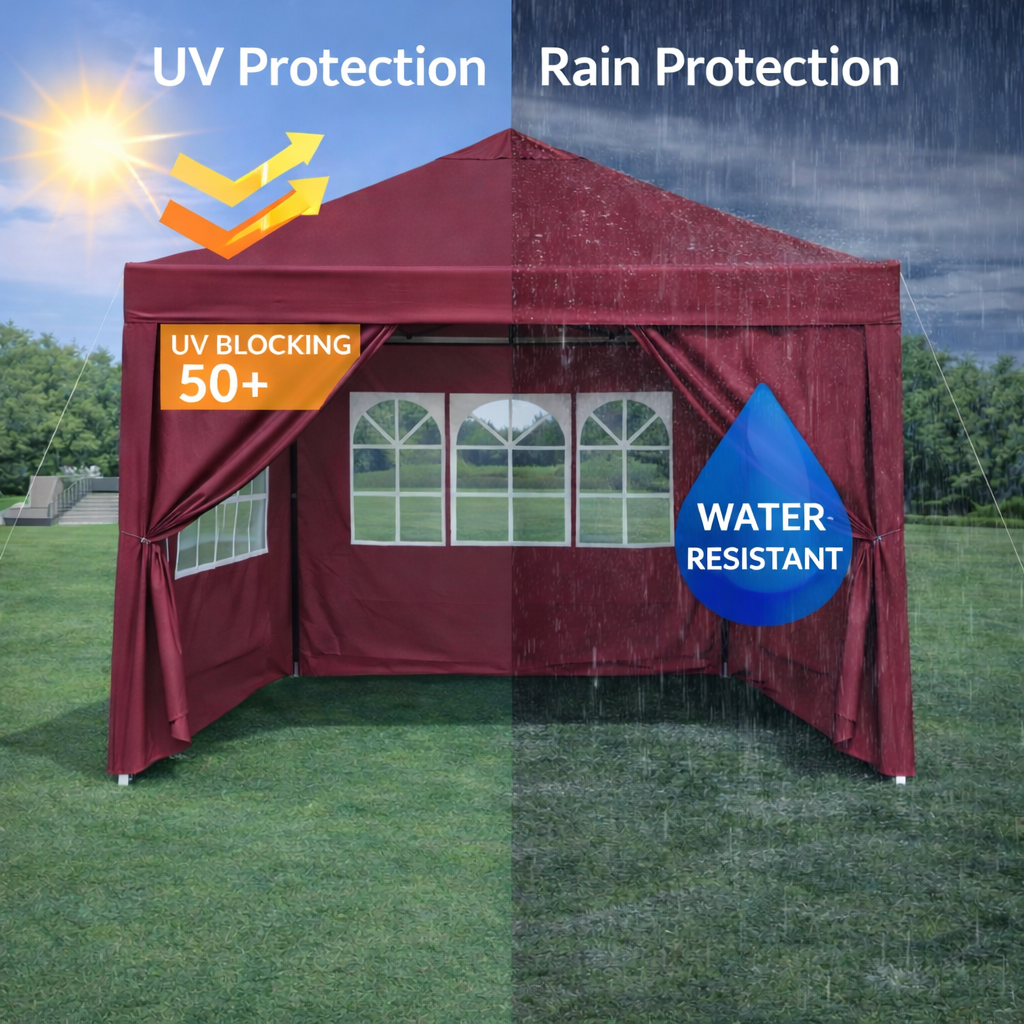 Gazebo pliant 3x3 m bourgogne, stable hivernal, UV 50+, 4 murs, 4 sacs. Pour jardin. - 2