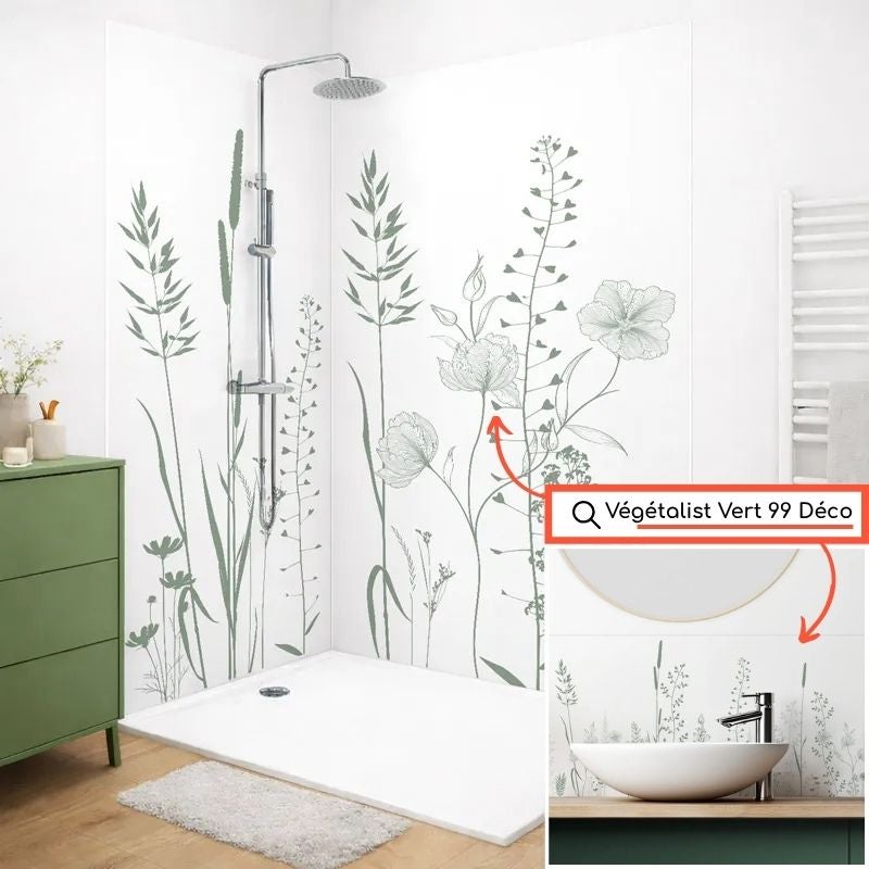 Crédence de salle de bain en Aluminium floral vert 140x30 cm (en 2 bandeaux) - Vegetalist - 5