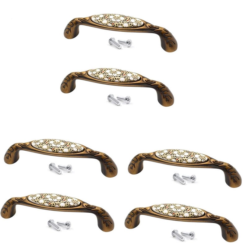 6 sztuk uchwytów kuchennych z ceramiki w stylu vintage, uchwyt ze stopu cynku, długość całkowita 120 mm, rozstaw otworów 96 mm