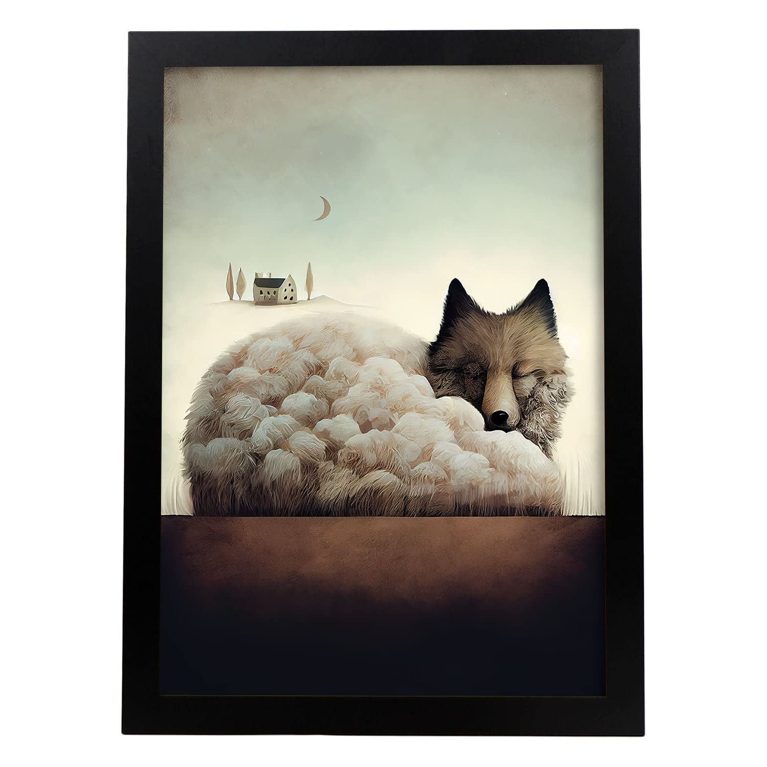 Nacnic poster de lobo en estilo precisionismo ilustraciones infantiles a todo color de animalitos durmiendo interiorismo y decoración a3 marco negro