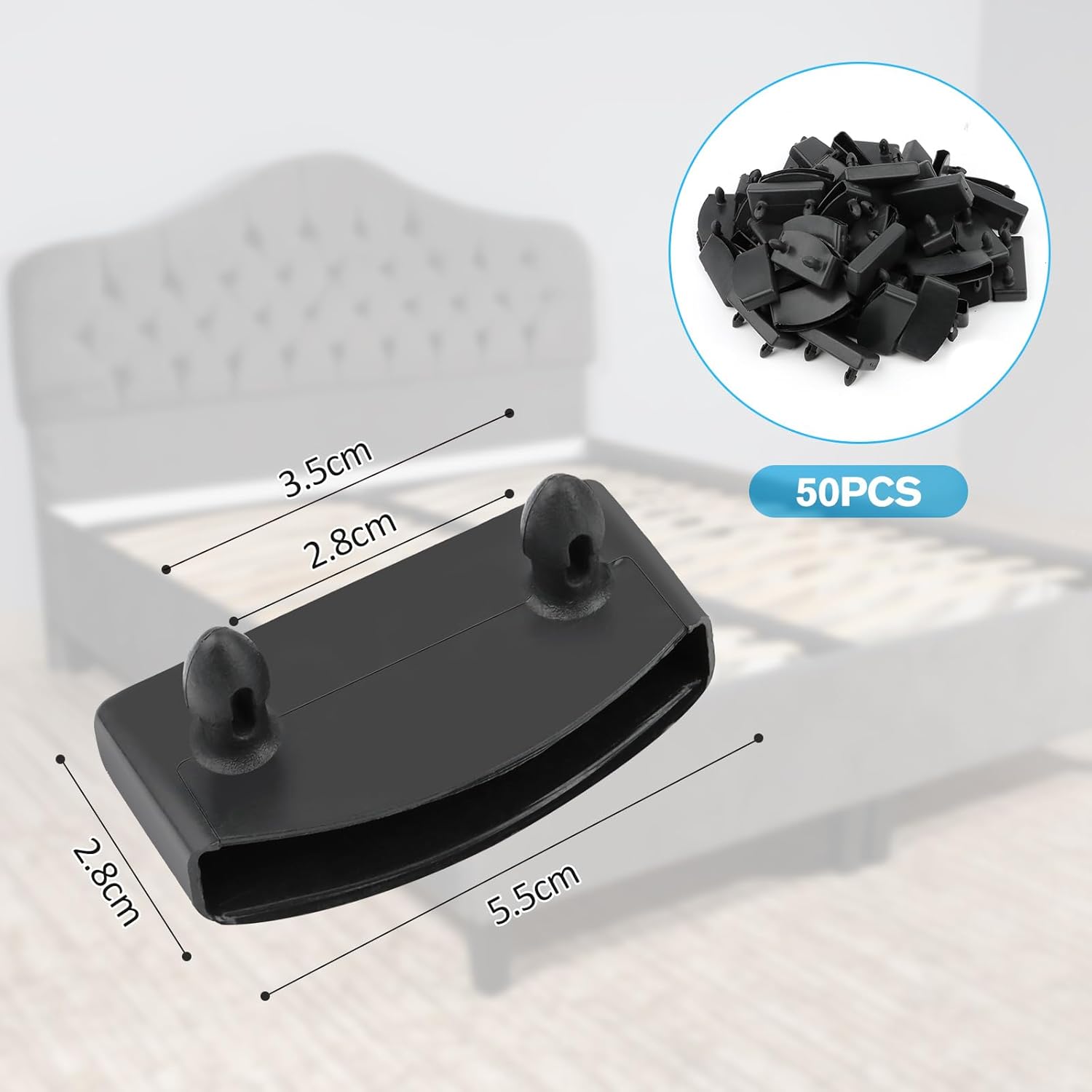 SPOKKI Kit 48 Supporti Per Doghe Per Letto, Neri, 32 Terminali E 16 Centrali, Per Doghe Larghe 52-54 Mm E Spesse 7-9 Mm, In Polietilene Ad Alta Densità.