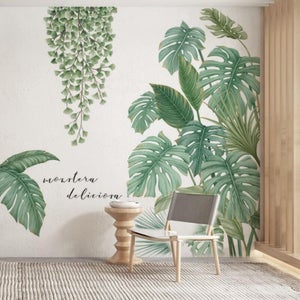 Stickers Muraux Feuilles Et Papillons - Lot De 2, Dimensions 30x90cm Chaque, En PVC, Vert, Décoration Chambre/salon