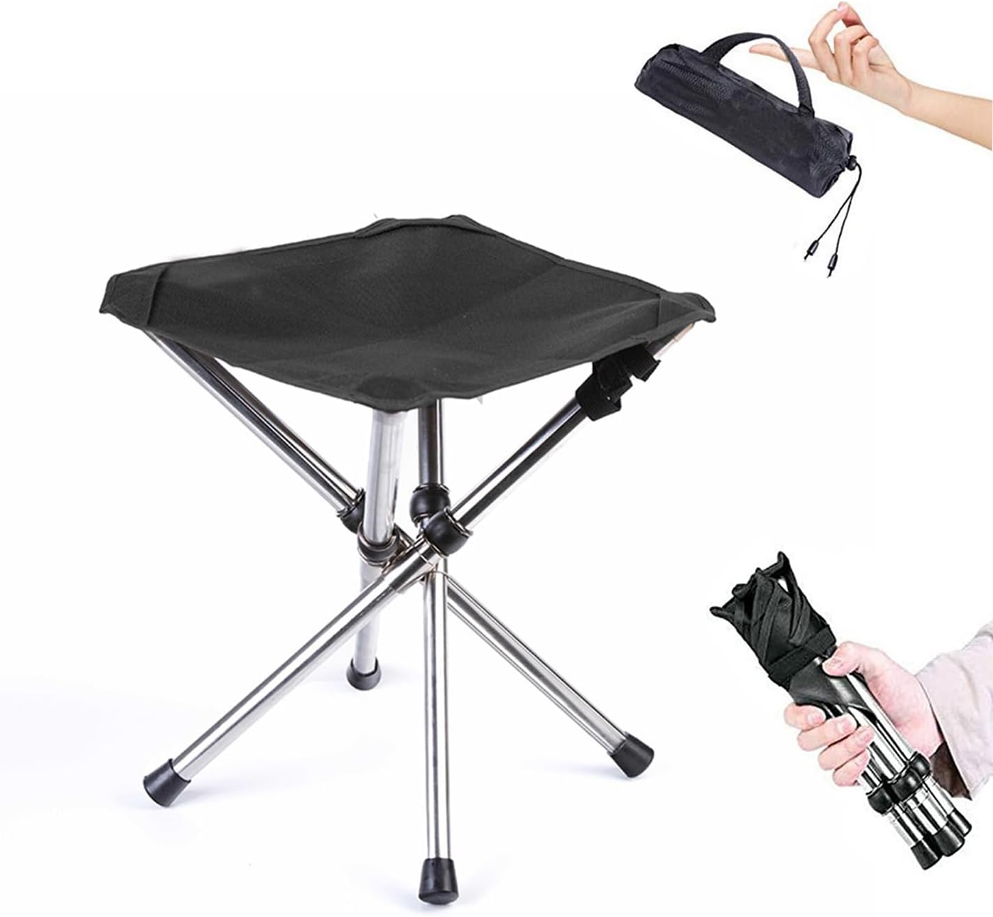 Stołek kempingowy, przenośny składany stołek, teleskopowy składany stołek, miniaturowy składany stołek, stołek wędkarski (czarny, mały, 28 cm)