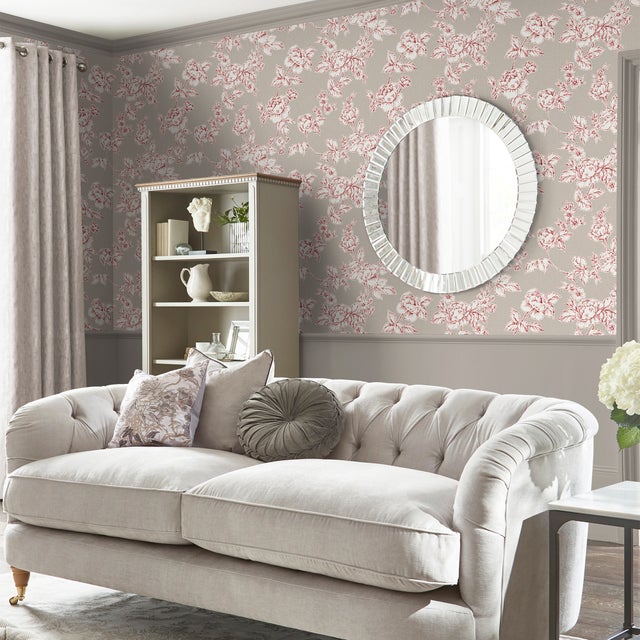 Papier peint Laura Ashley Roses Pollington Dove 1005 x 52cm Framboise, taupe