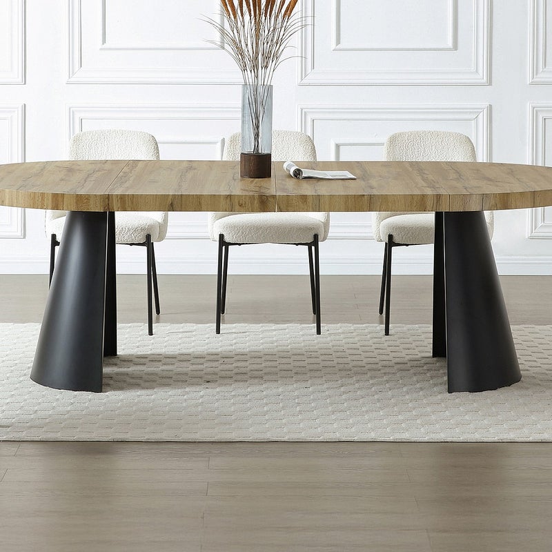 Stół do jadalni rozkładany dla 4 do 12 osób z MDF i czarnego metalu - Naturalny jasny - JARELIA